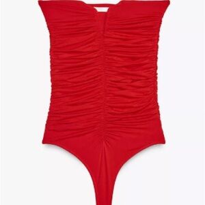 Zara Red Ruched Bodysuit
